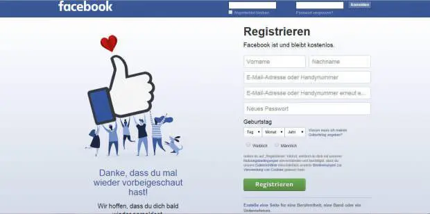 facebook registrierung