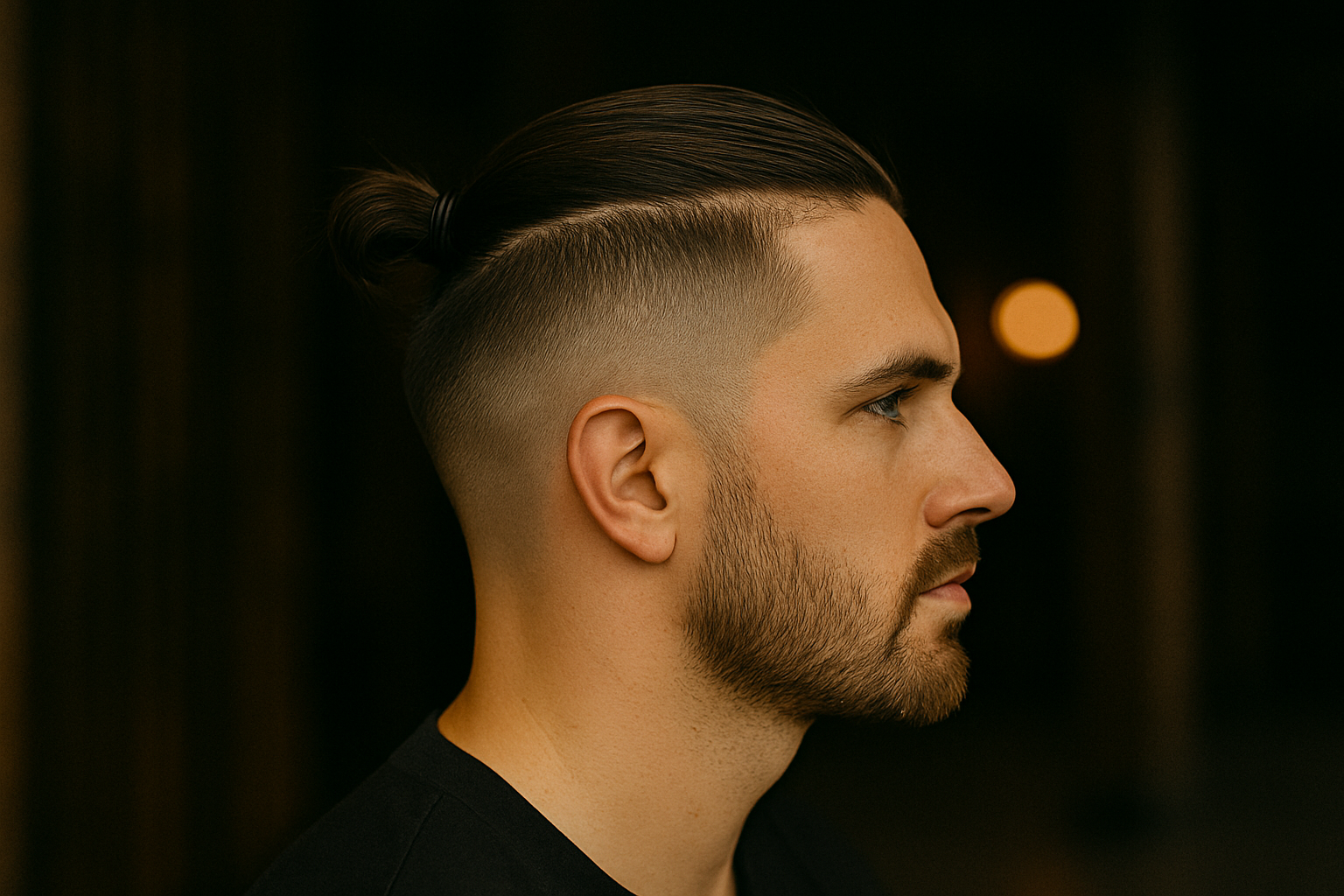 Hybrid-Fade mit Top Knot