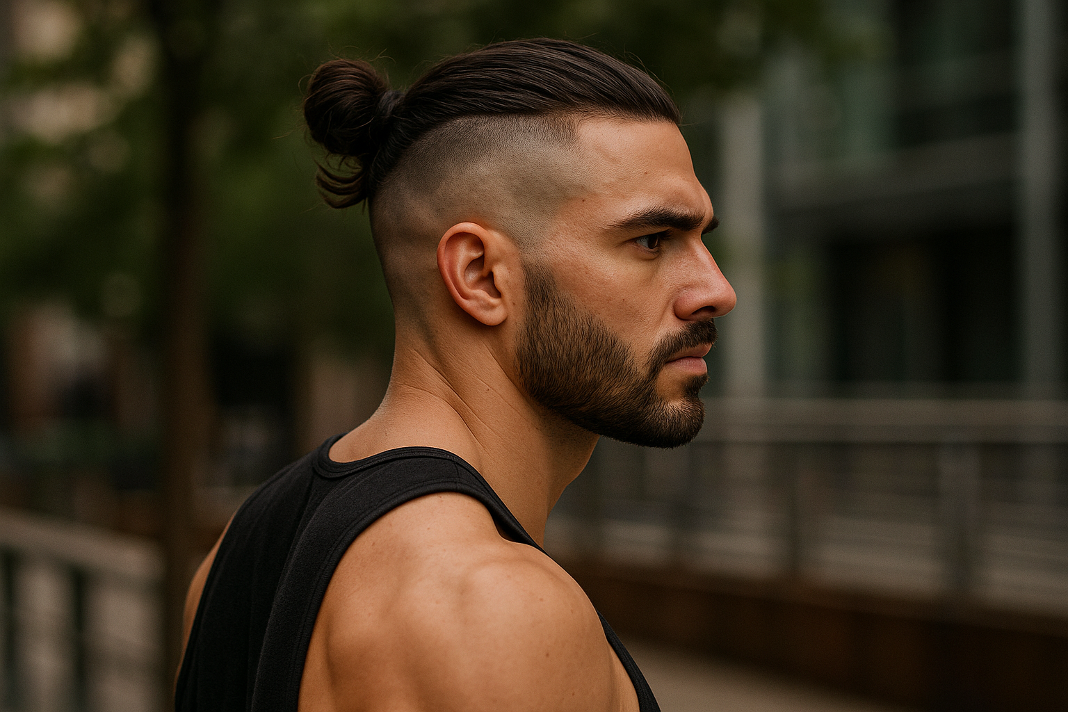 Man Bun Fade (Seiten auf Null mit Zopf)