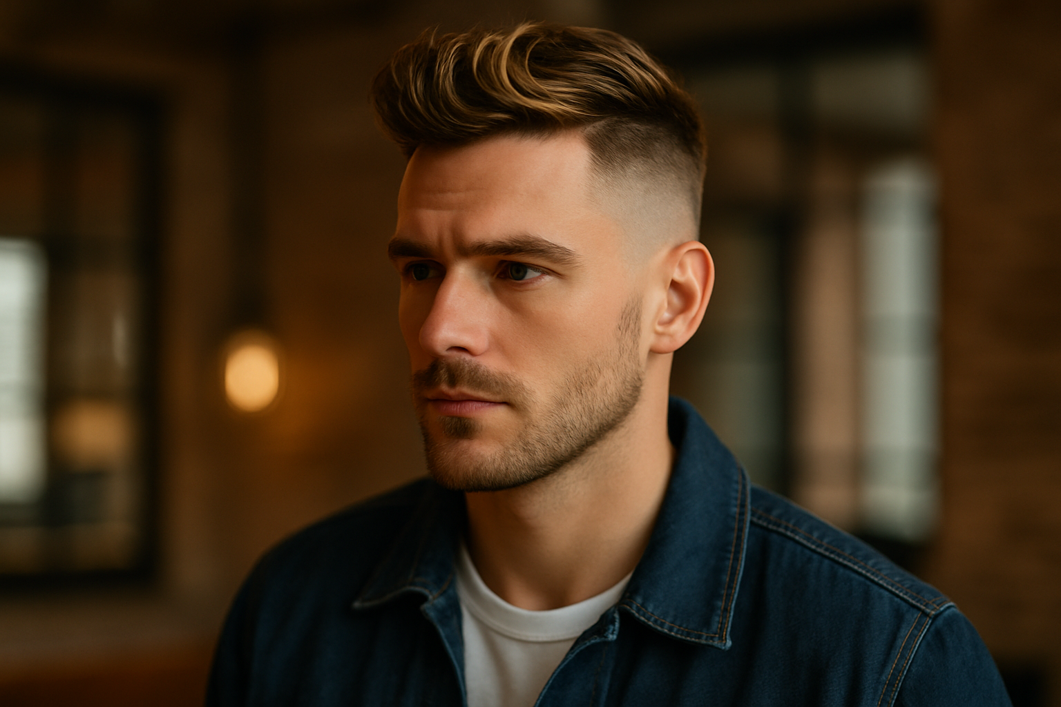 Mid Fade Quiff mit blonden Highlights