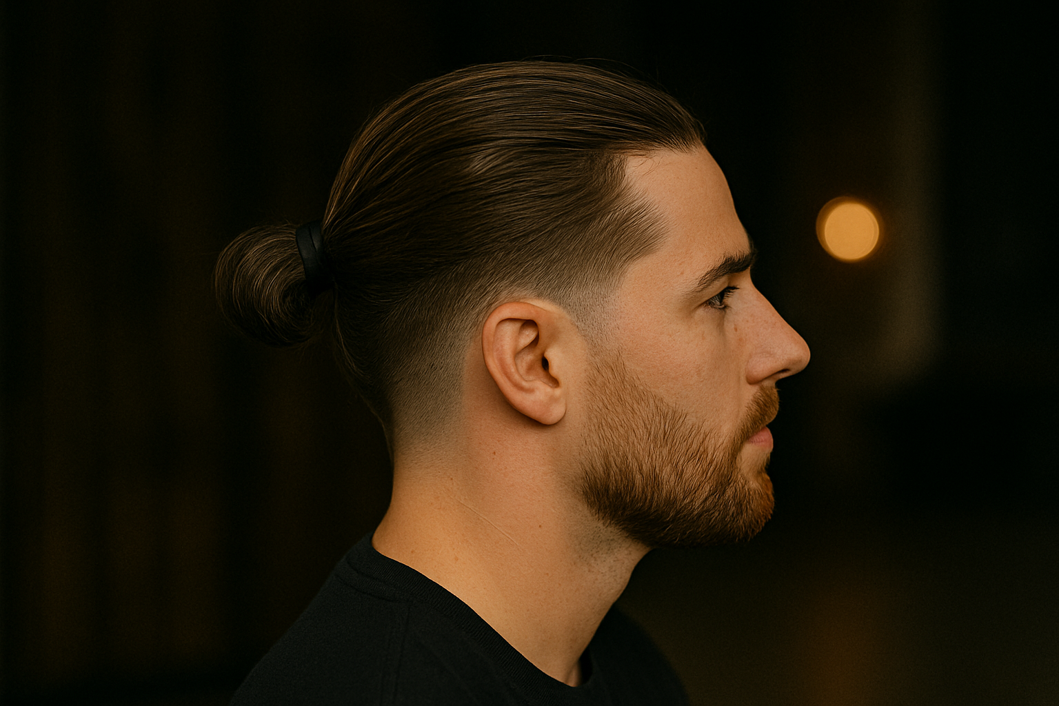 Seitlich versetzter Männerzopf mit Taper Fade