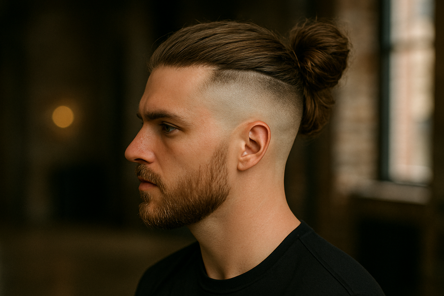 Strukturierter Man Bun mit Skin Fade