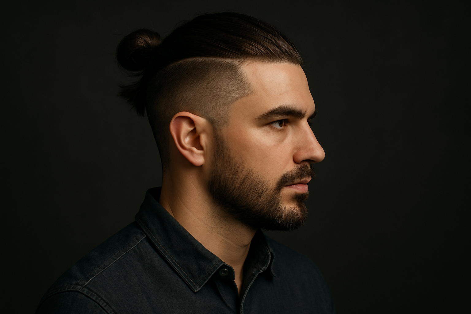 Sidecut mit Zopf (Man Bun)