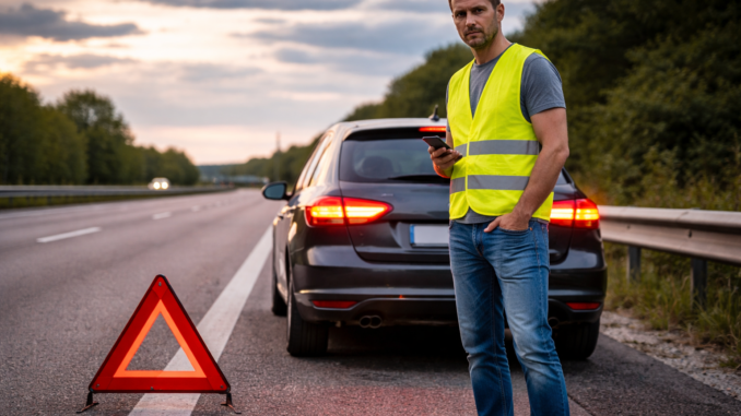 Die erste Reaktion Ruhe, Warnblinker, sicherer Halteort