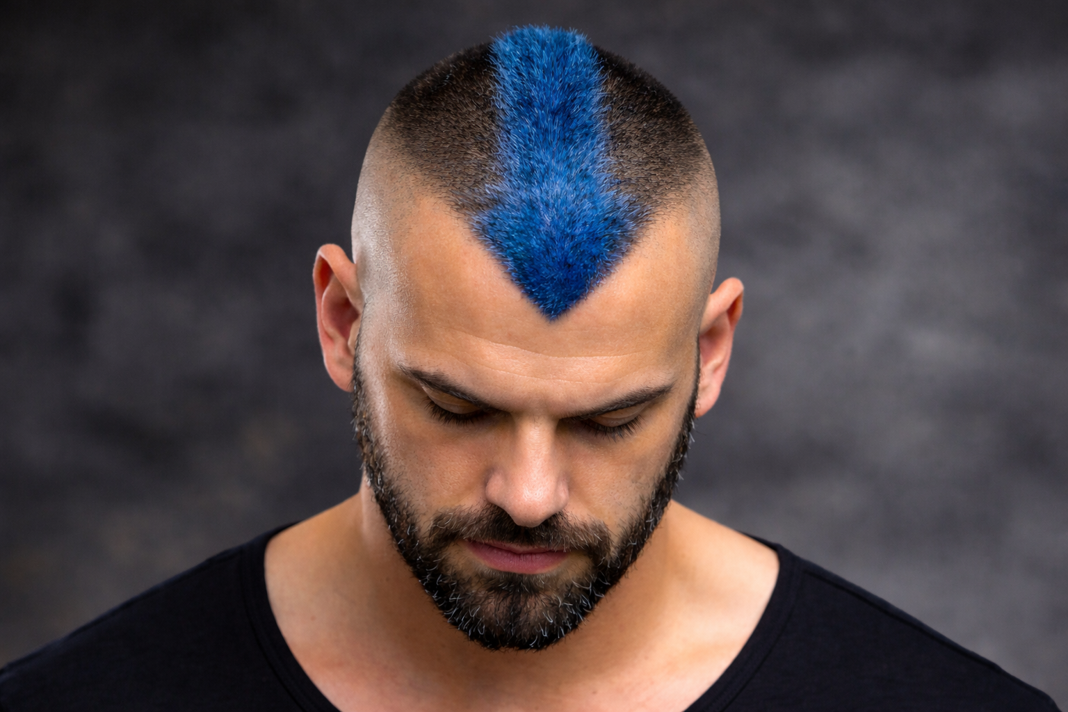 Blauer Mohawk im Porträt