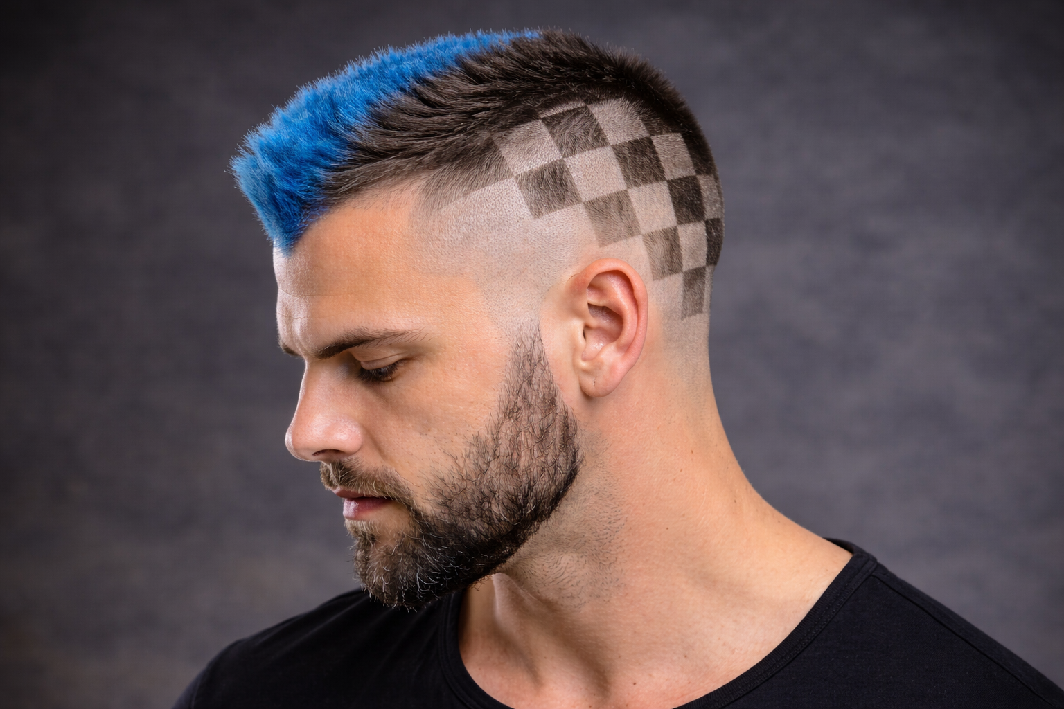 Blaues Mohawk mit Schachbrettmuster