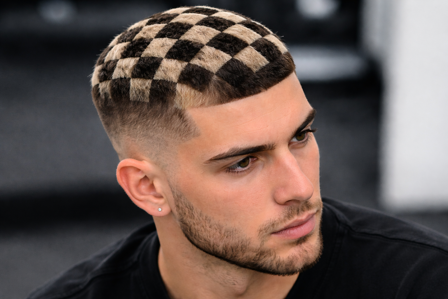Checkerboard buzzcut im Porträt