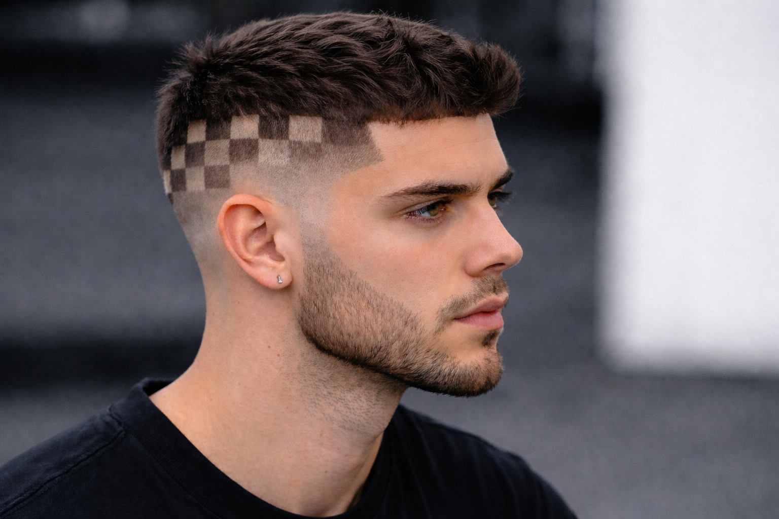 Modern checkerboard haircut im detail