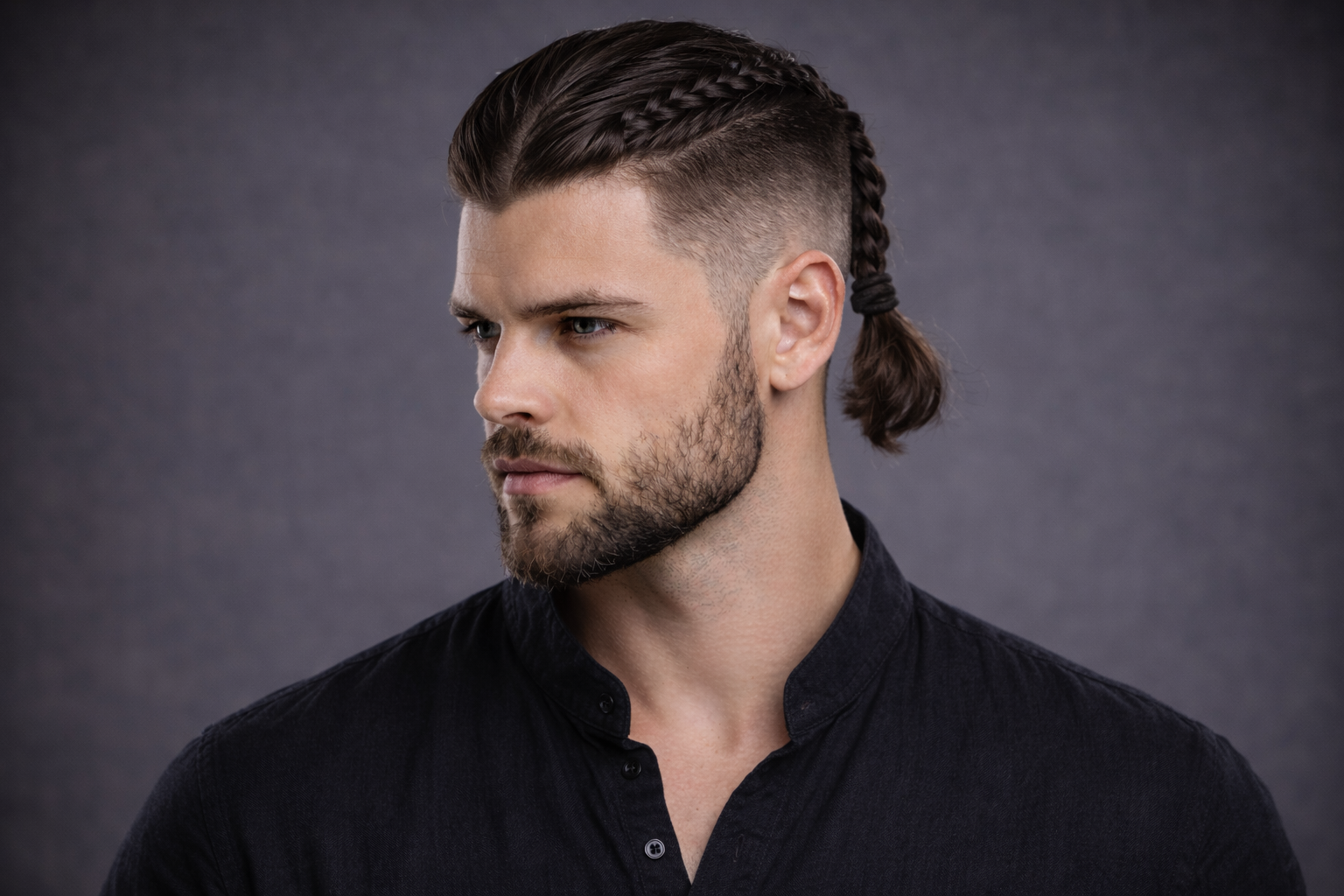 Modischer Haarschnitt und ernster Blick