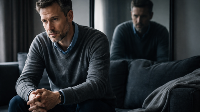 Nachdenklicher Blick im Spiegel