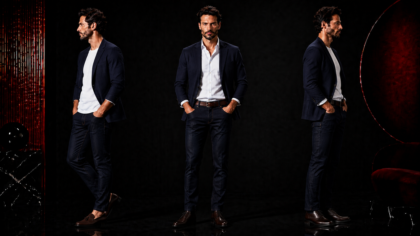 Navy Blazer und dunkle Jeans