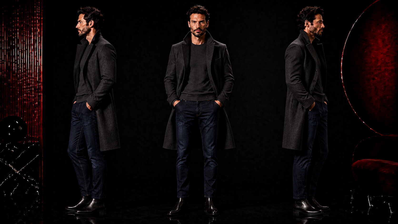 Wintermantel über Jeans und Pullover